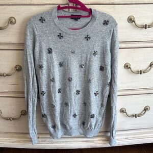 Topshop Gray Embellished Crew Neck Sweater
